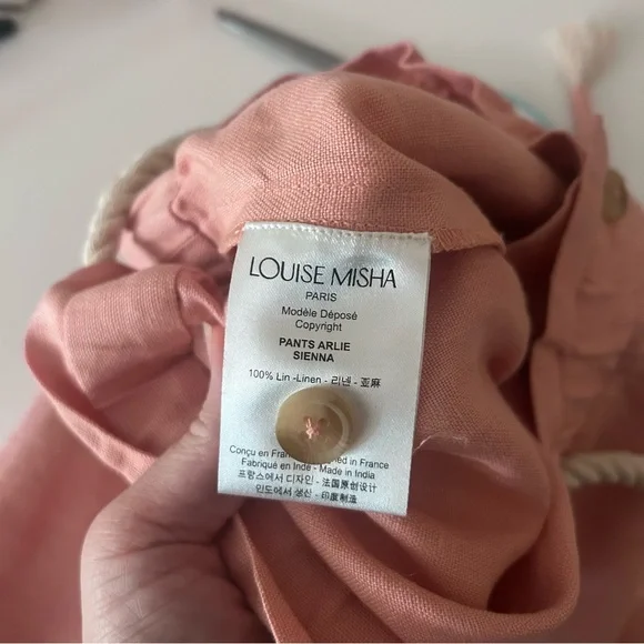Louise Misha Arlie Pants Sienna Pink 100% Linen Rope Waist Sz 42 | US 8 NWT - Picture 4 of 9